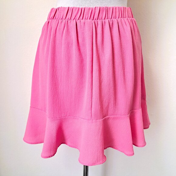 Haute Monde Juniors Pink Mini Lining Hi/Low Skirt Ruffle Hem Size L - Picture 2 of 8